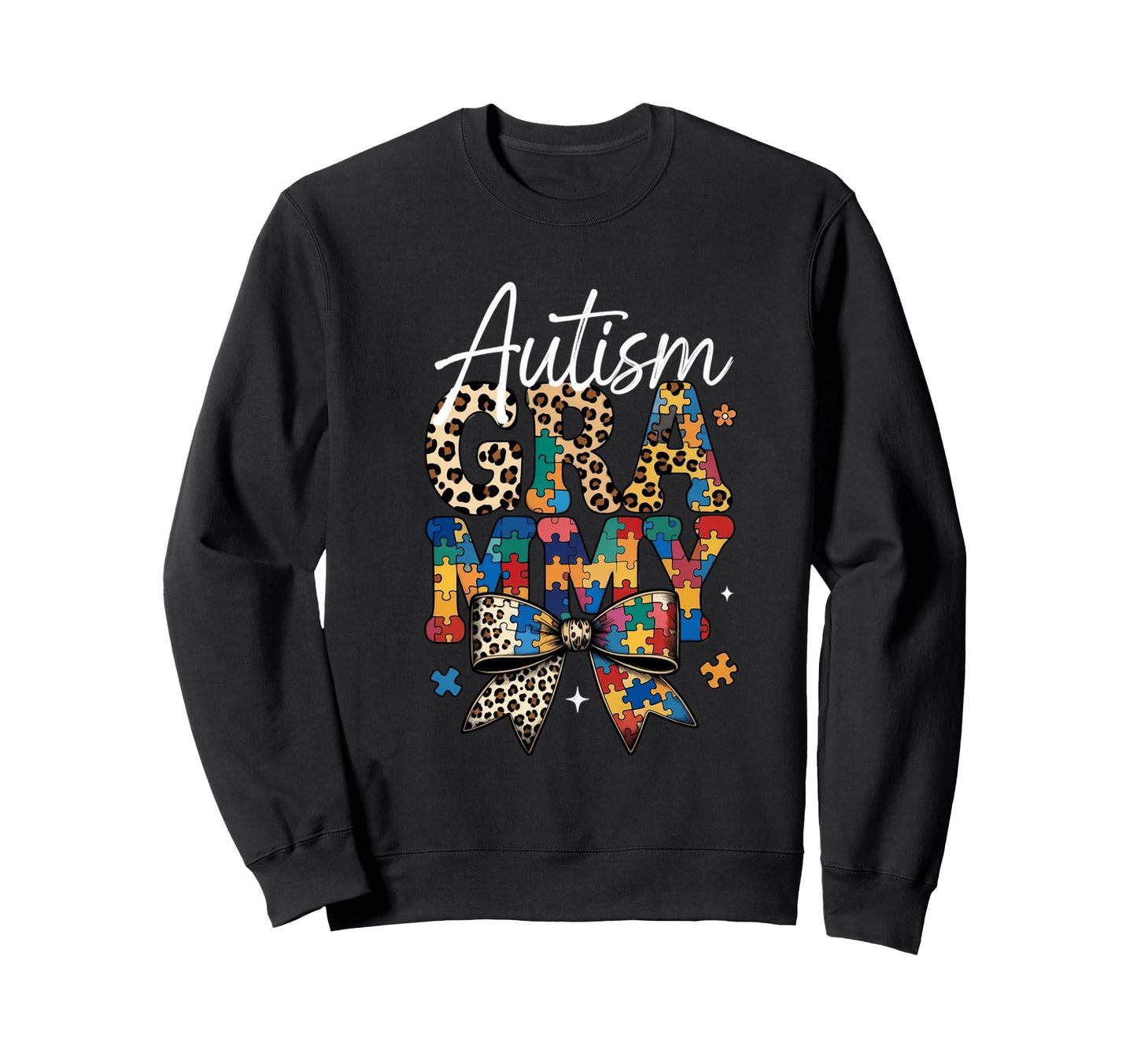 Grammy Autism Awareness Leopard Bow Sweatshirt - Unique Graphic Men Women - T-Shirt, Sweatshirt, Hoodie