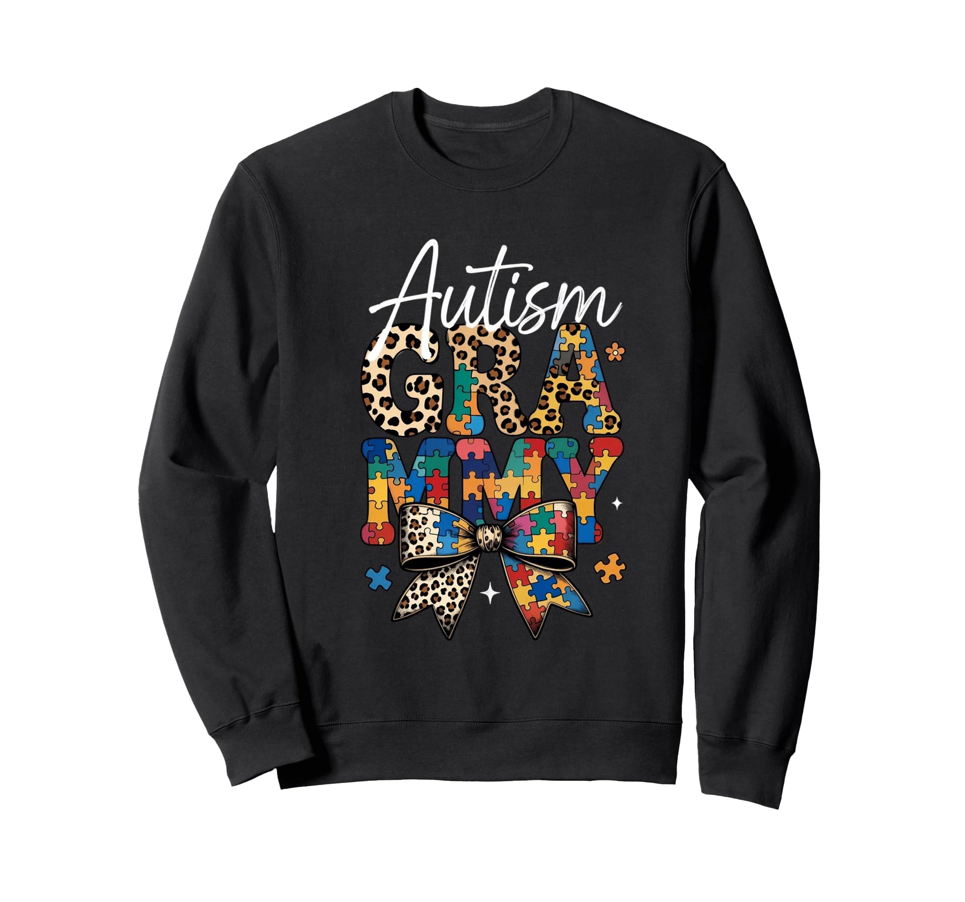 Grammy Autism Awareness Leopard Bow Sweatshirt - Unique Graphic Men Women - T-Shirt, Sweatshirt, Hoodie