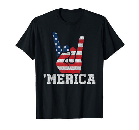 American Flag 4Th July Rock Usa Merica T-Shirt - Novelty Apparel Men Women - T-Shirt, Sweatshirt, Hoodie