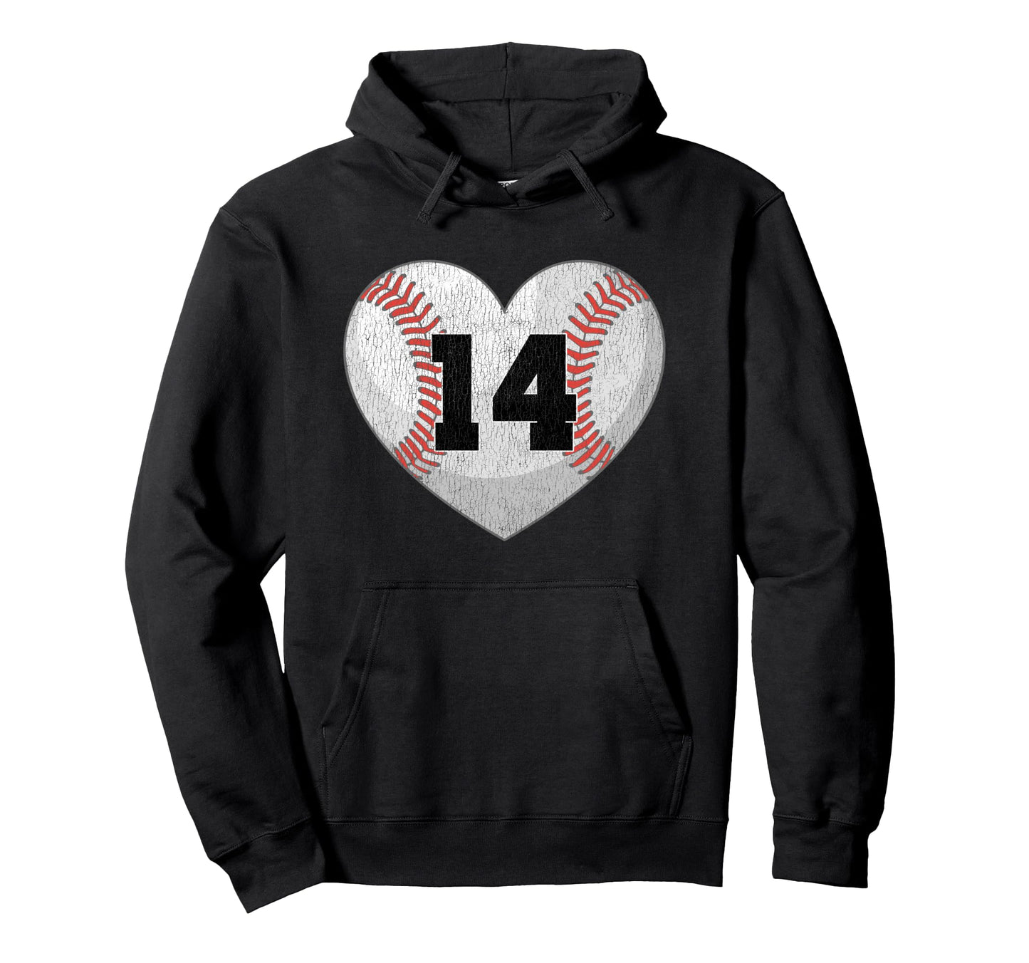 Baseball Number 14 Distressed Heart Hoodie - Minimalist Print Unisex - T-Shirt, Sweatshirt, Hoodie