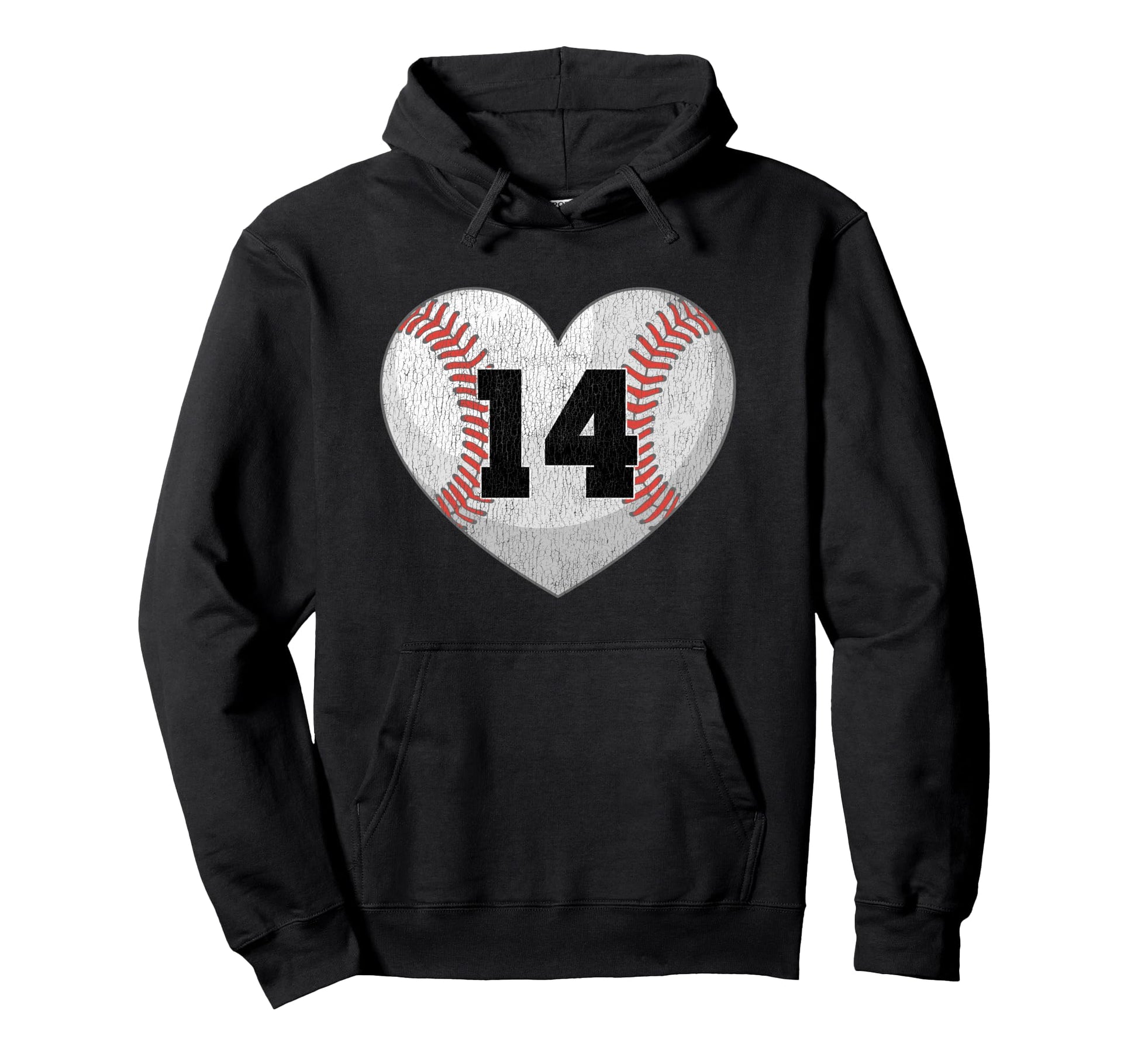 Baseball Number 14 Distressed Heart Hoodie - Minimalist Print Unisex - T-Shirt, Sweatshirt, Hoodie