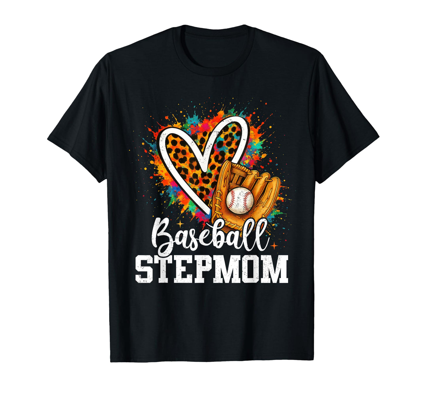 Baseball Stepmom Leopard Heart Colorful T-Shirt - Graphic Print Men Women - T-Shirt, Sweatshirt, Hoodie