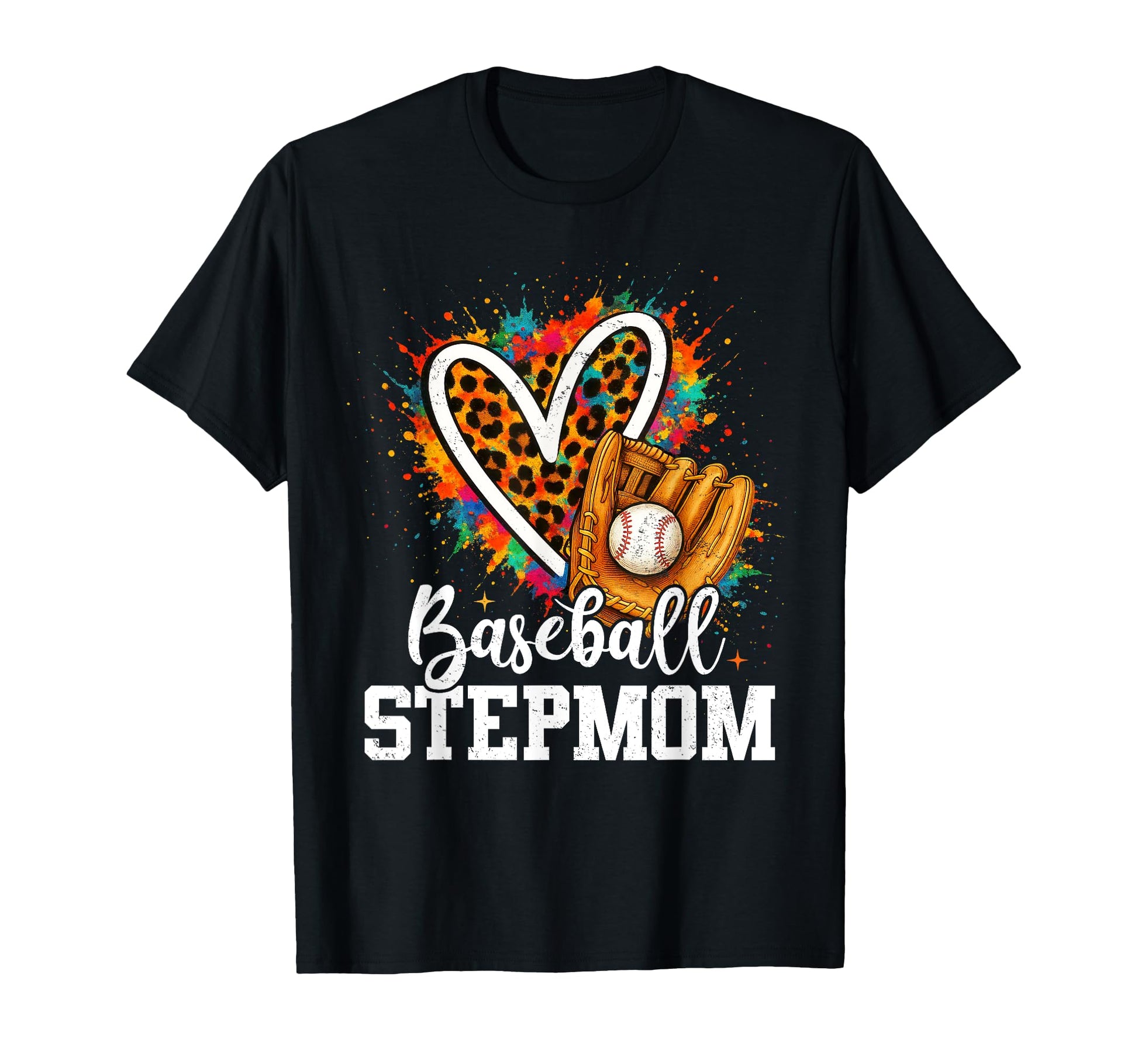 Baseball Stepmom Leopard Heart Colorful T-Shirt - Graphic Print Men Women - T-Shirt, Sweatshirt, Hoodie