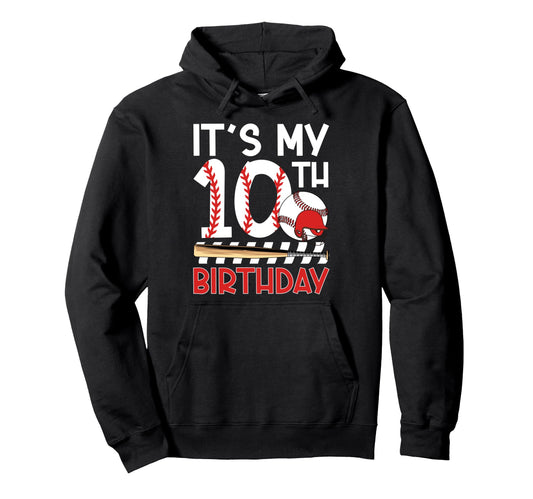10Th Baseball Birthday Party 10 Year Hoodie - Aesthetic Graphic for Adults - T-Shirt, Sweatshirt, Hoodie