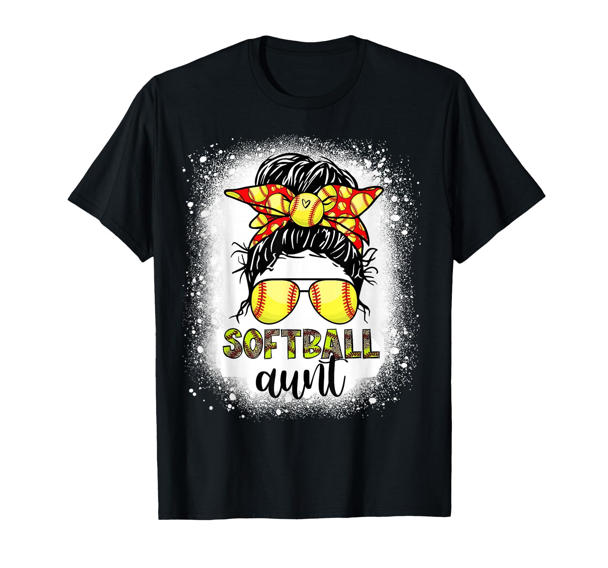 Softball Aunt Messy Bun Leopard T-Shirt - Casual Everyday Wear Unisex - T-Shirt, Sweatshirt, Hoodie