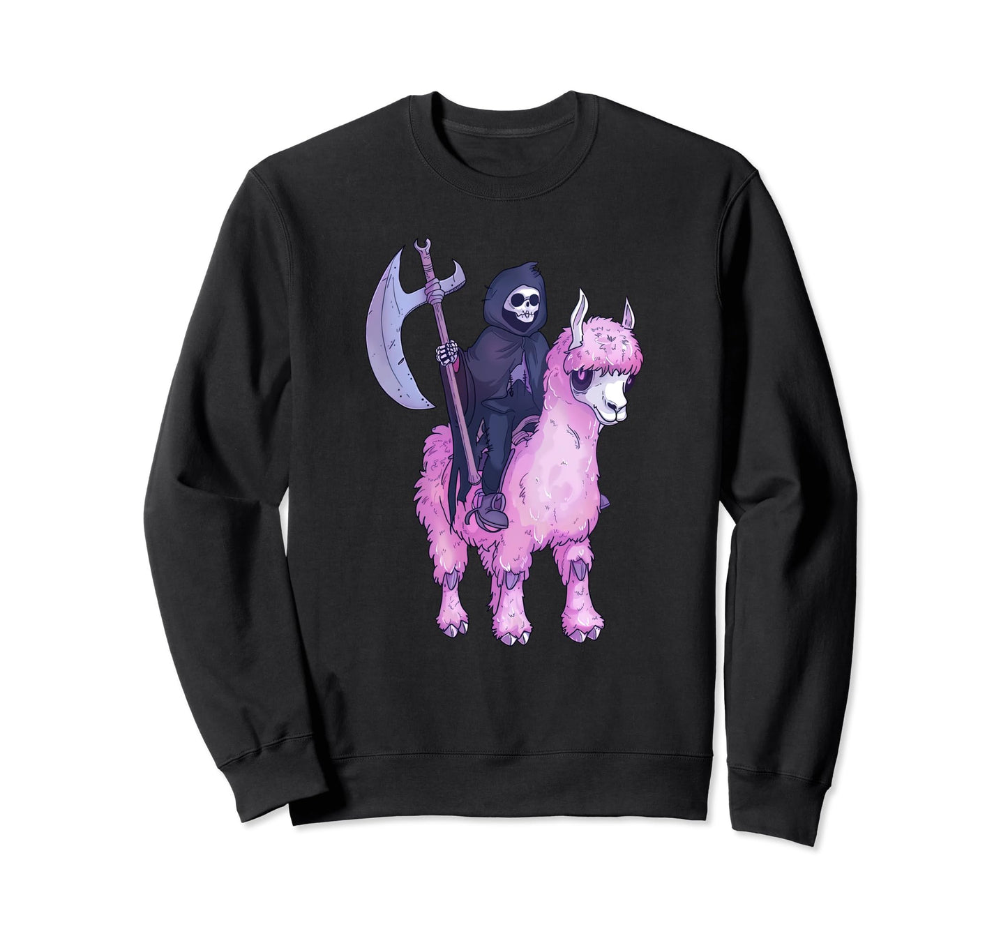 Grim Reaper Riding Llama Kawaii Sweatshirt - Novelty Apparel Men Women - T-Shirt, Sweatshirt, Hoodie