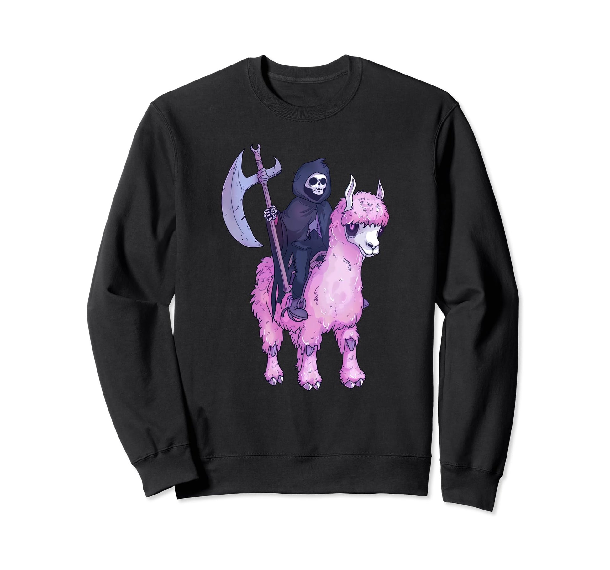 Grim Reaper Riding Llama Kawaii Sweatshirt - Novelty Apparel Men Women - T-Shirt, Sweatshirt, Hoodie
