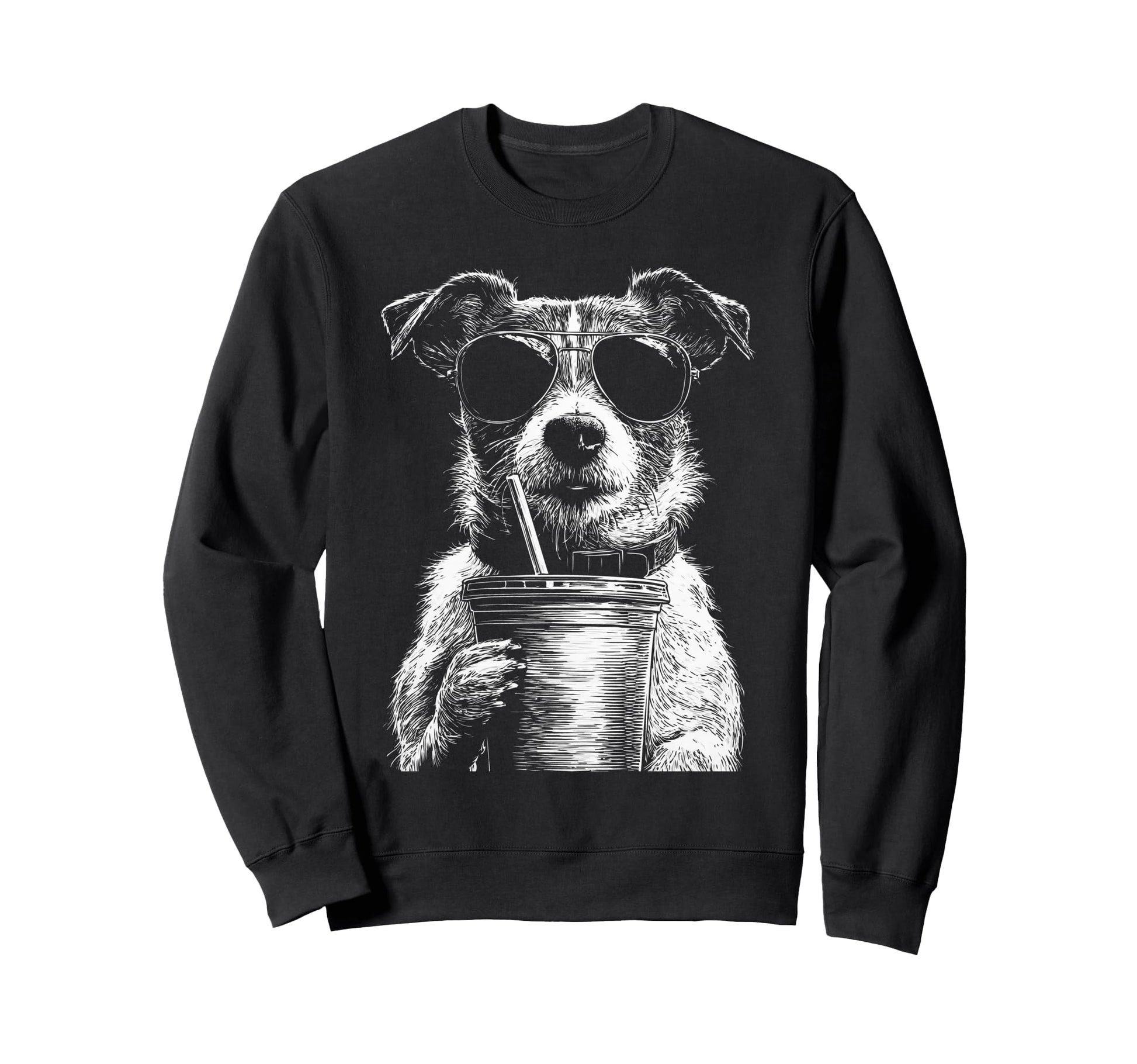 Jack Russell Drinking Iced Coffee Sweatshirt - Streetwear Style Unisex - T-Shirt, Sweatshirt, Hoodie