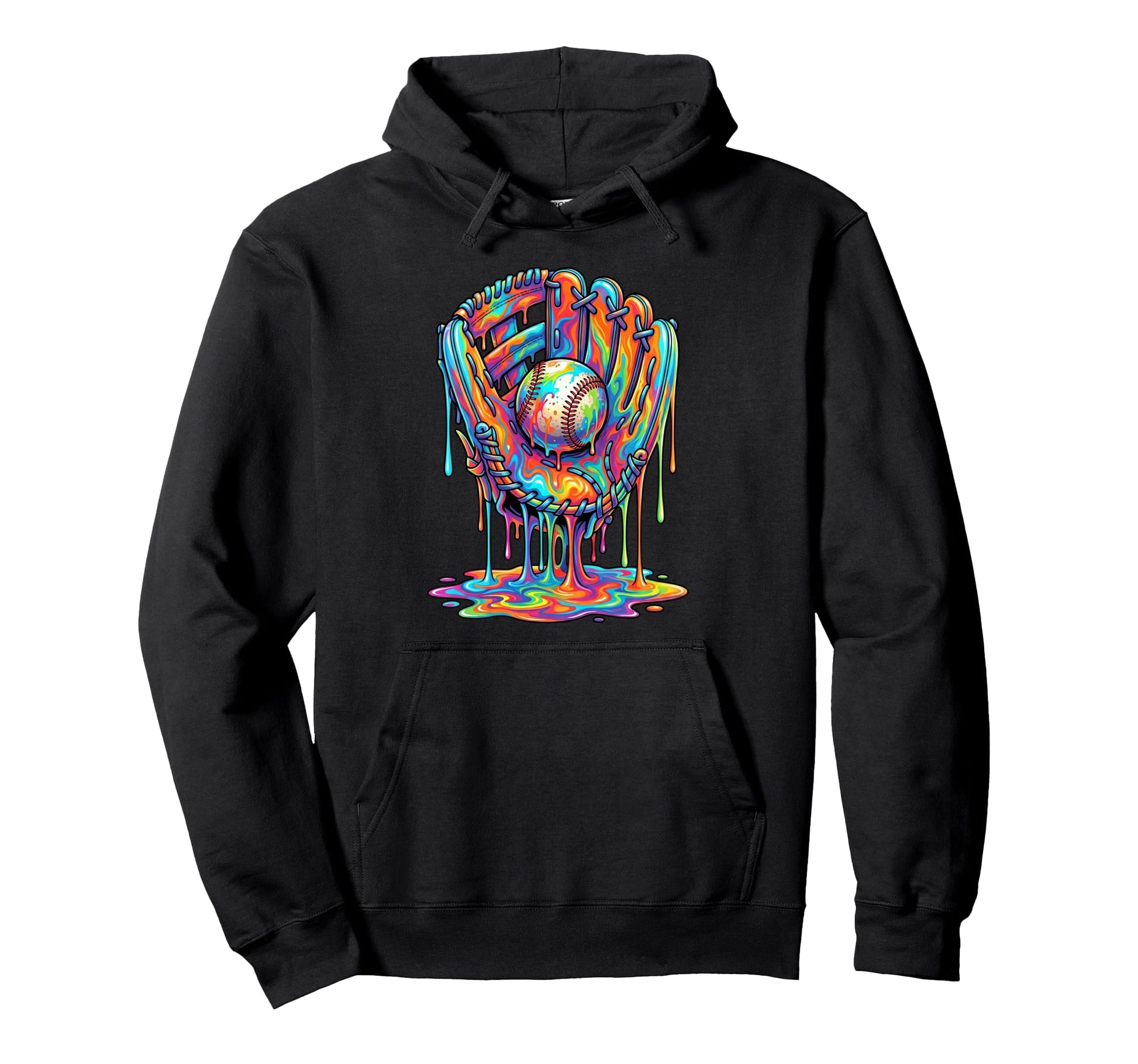 Baseball Glove Drip Paint Colors Hoodie - Streetwear Style Men Women - T-Shirt, Sweatshirt, Hoodie