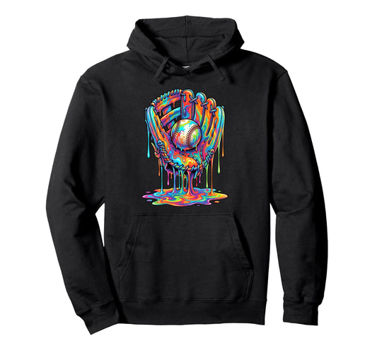 Baseball Glove Drip Paint Colors Hoodie - Streetwear Style Men Women - T-Shirt, Sweatshirt, Hoodie