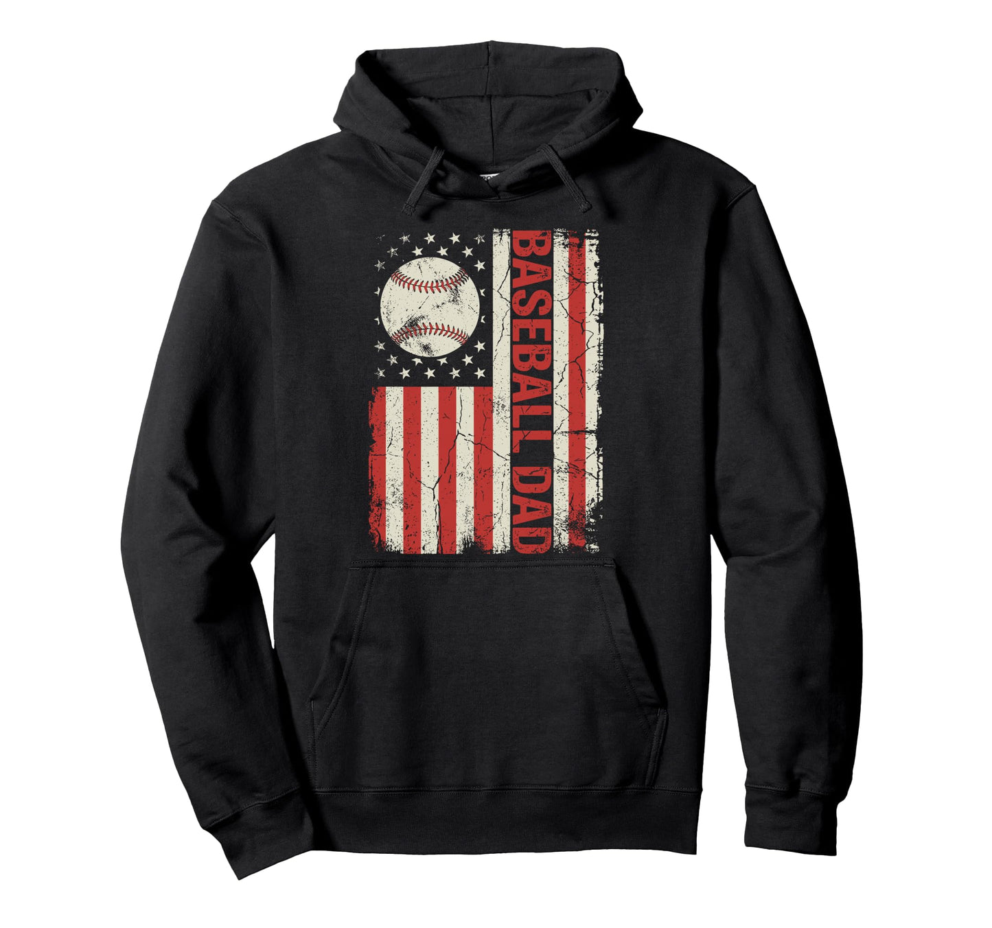 Baseball Dad American Flag Fathers Day Hoodie - Aesthetic Graphic Unisex - T-Shirt, Sweatshirt, Hoodie