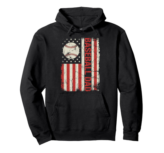 Baseball Dad American Flag Fathers Day Hoodie - Aesthetic Graphic Unisex - T-Shirt, Sweatshirt, Hoodie