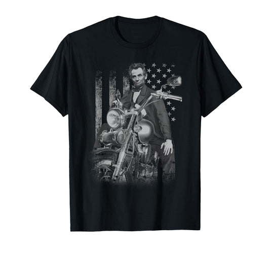 Abe Lincoln Motorcycle Biker Flag T-Shirt - Streetwear Style for Adults - T-Shirt, Sweatshirt, Hoodie
