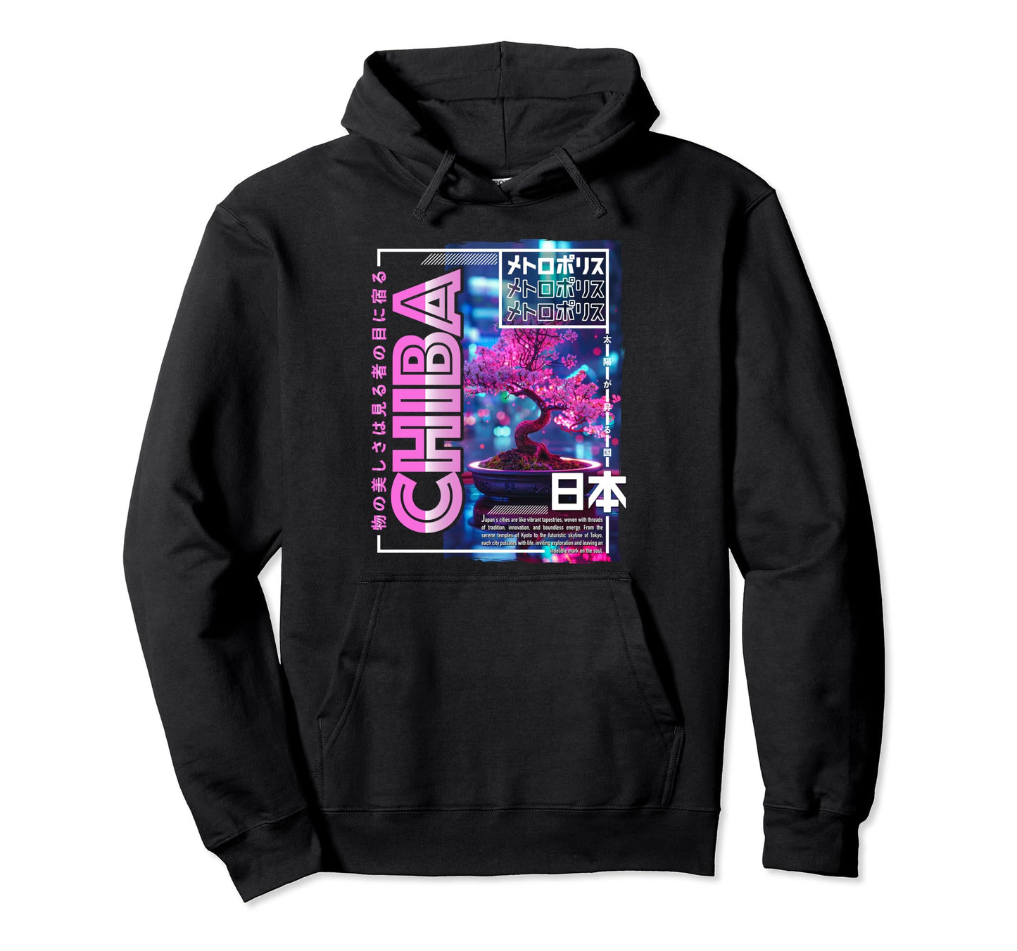 Chiba City 80S Synthwave Bonsai Japan Hoodie - Novelty Apparel Men Women - T-Shirt, Sweatshirt, Hoodie