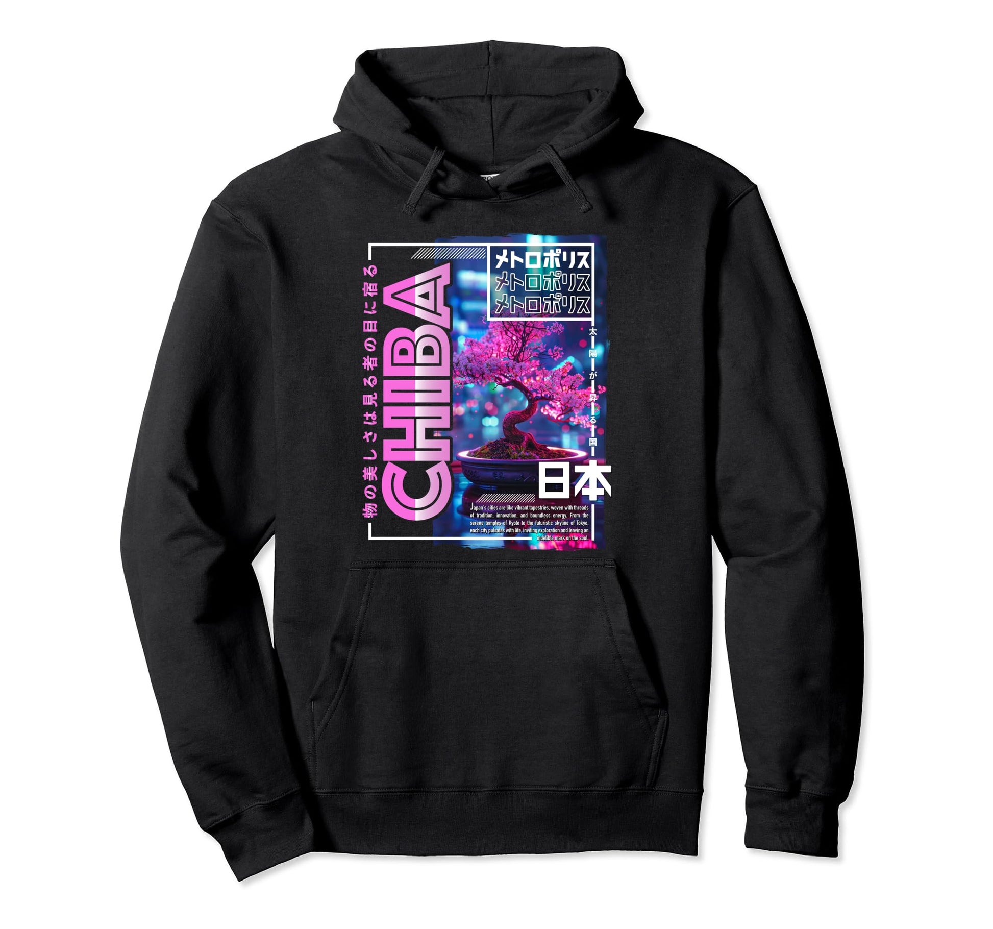 Chiba City 80S Synthwave Bonsai Japan Hoodie - Novelty Apparel Men Women - T-Shirt, Sweatshirt, Hoodie
