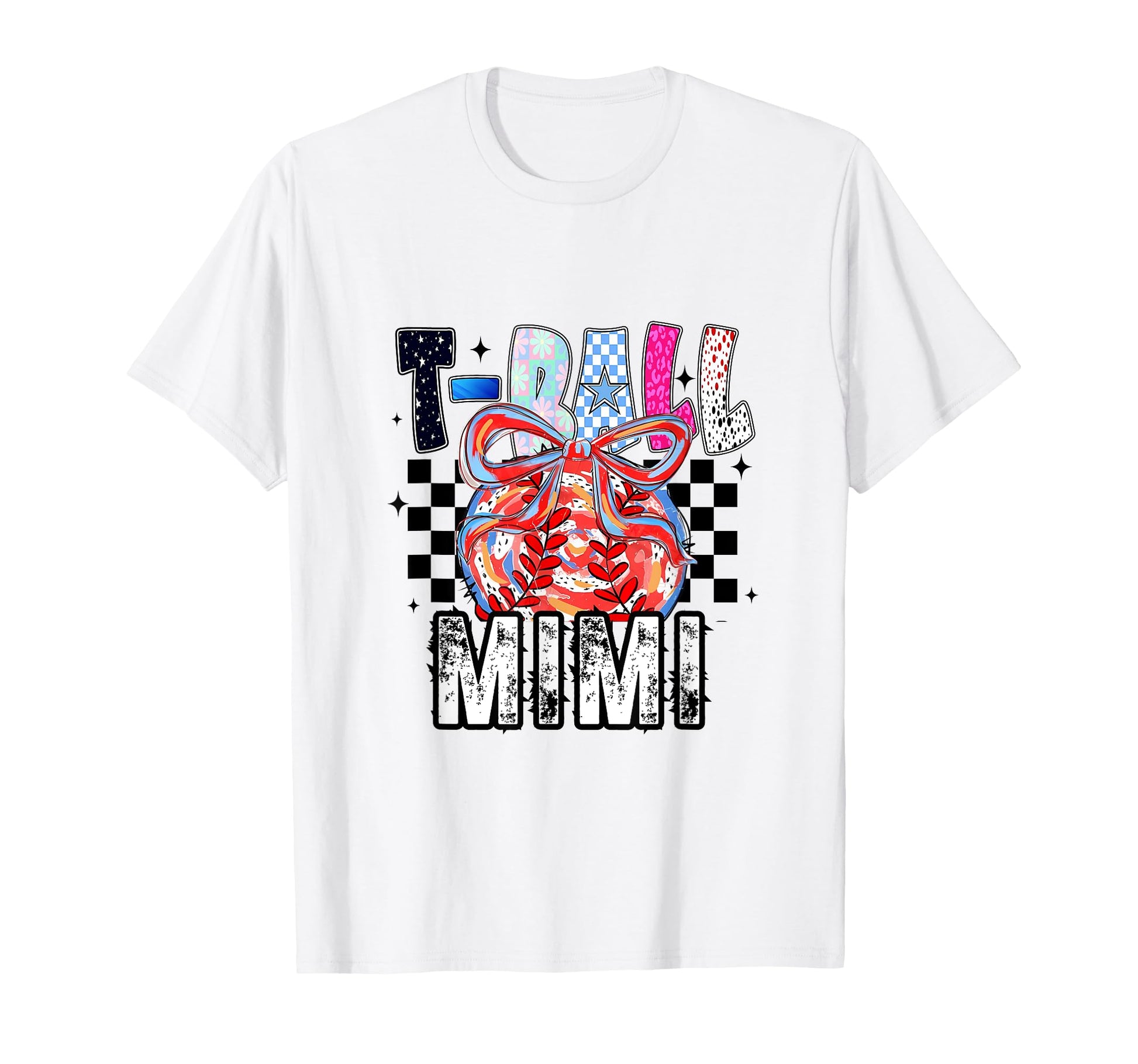 T Ball Baseball Checkered Mimi T-Shirt - Graphic Print Unisex - T-Shirt, Sweatshirt, Hoodie