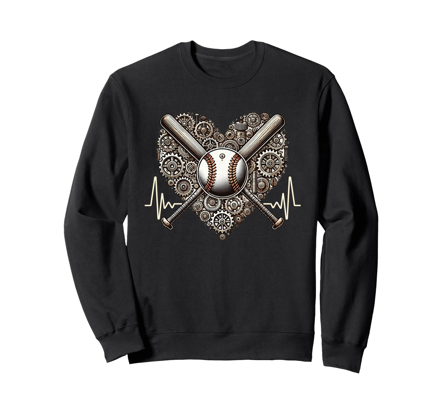 Baseball Heartbeat Steampunk Player Sweatshirt - Unique Graphic Unisex - T-Shirt, Sweatshirt, Hoodie
