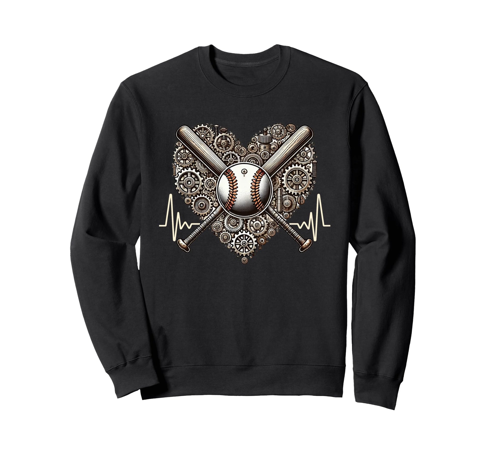 Baseball Heartbeat Steampunk Player Sweatshirt - Unique Graphic Unisex - T-Shirt, Sweatshirt, Hoodie
