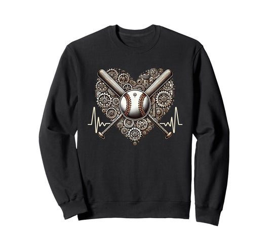 Baseball Heartbeat Steampunk Player Sweatshirt - Unique Graphic Unisex - T-Shirt, Sweatshirt, Hoodie