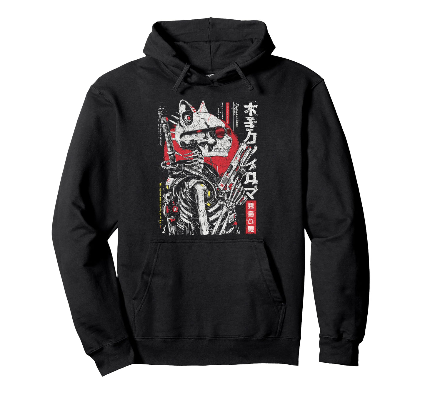 Japanese Streetwear Skeleton Cat Samurai Hoodie - Trendy Graphic Unisex - T-Shirt, Sweatshirt, Hoodie