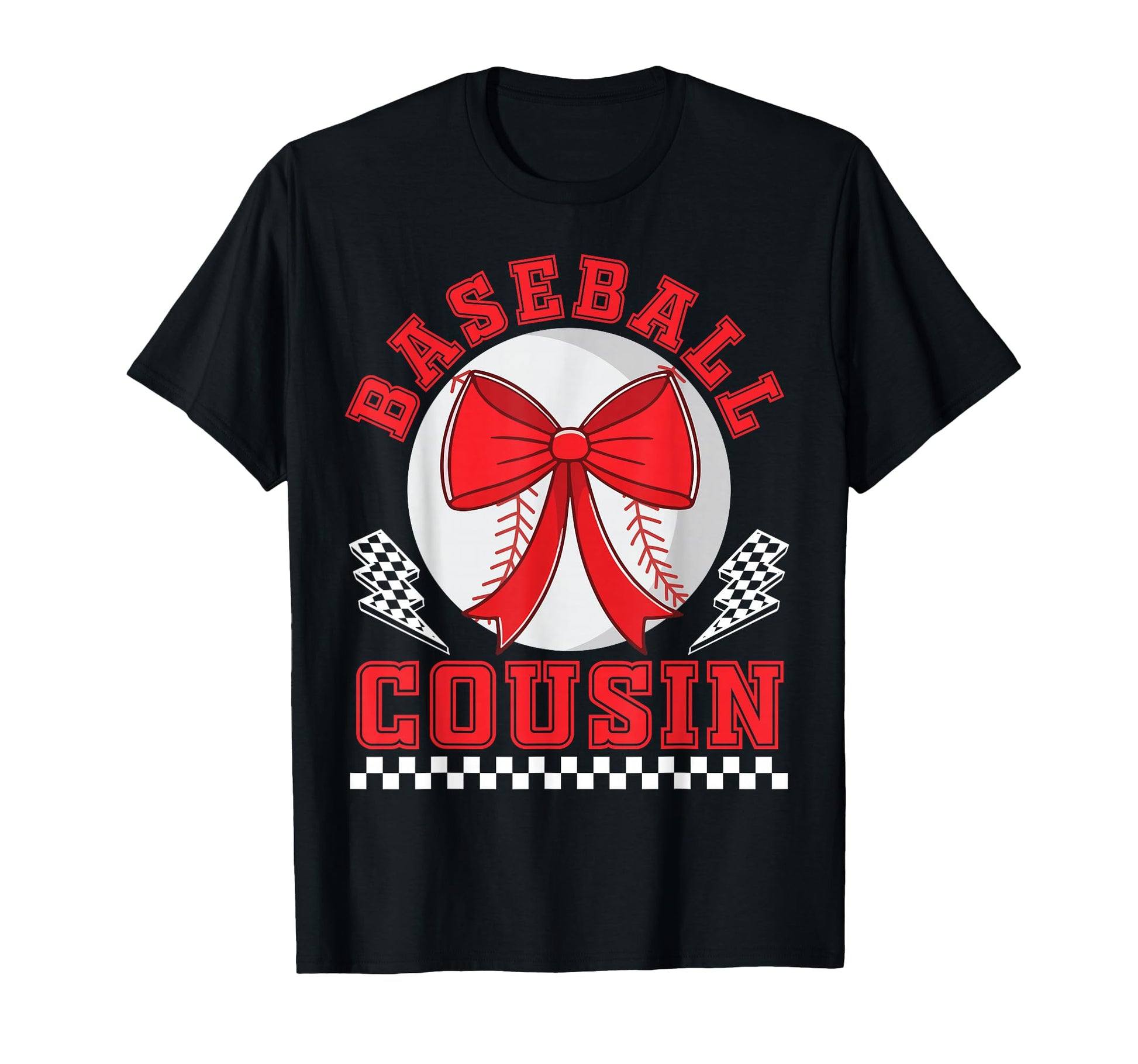 Baseball Cousin Bow Checkered Player T-Shirt - Unique Graphic for Adults - T-Shirt, Sweatshirt, Hoodie