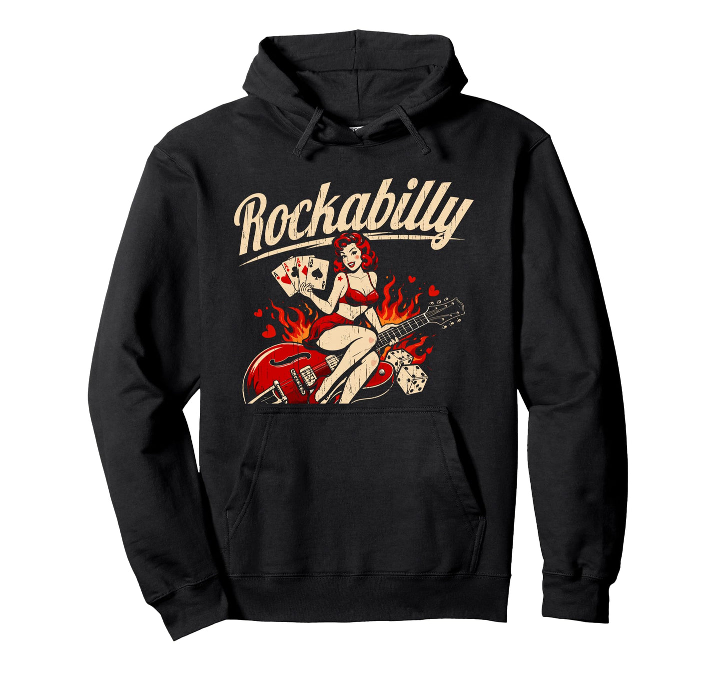Rockabilly Pin Up 50S Rock Guitar Hoodie - Streetwear Style for Adults - T-Shirt, Sweatshirt, Hoodie