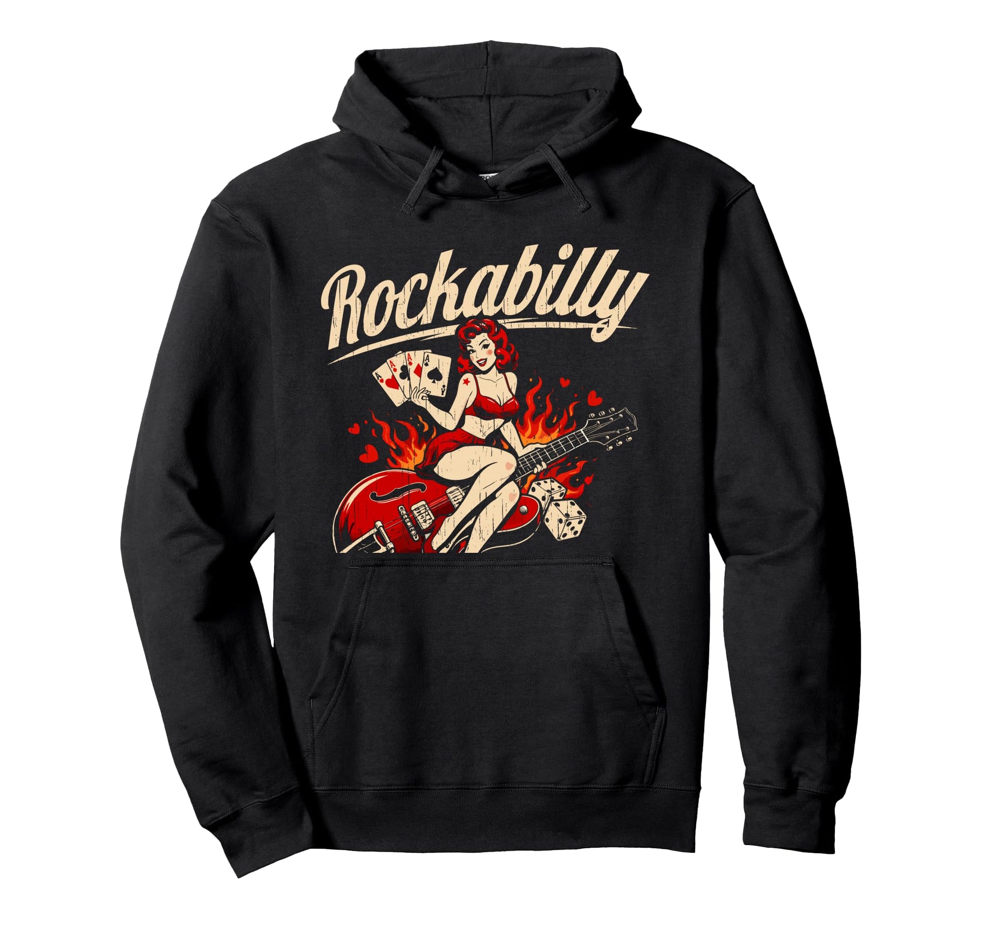 Rockabilly Pin Up 50S Rock Guitar Hoodie - Streetwear Style for Adults - T-Shirt, Sweatshirt, Hoodie