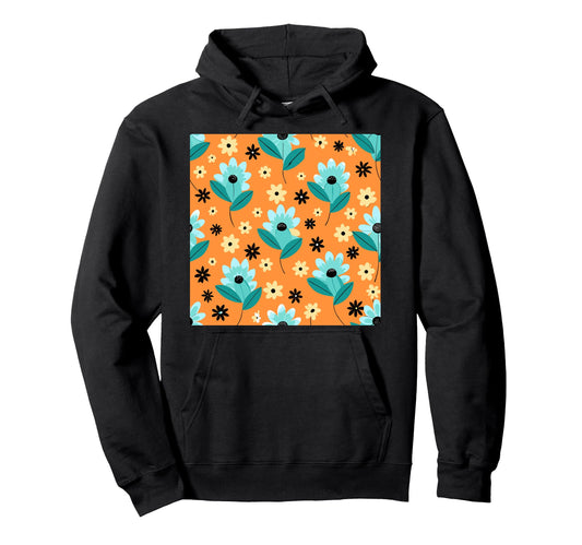 Abstract Floral Pattern Flowers Orange Hoodie - Graphic Print for Adults - T-Shirt, Sweatshirt, Hoodie