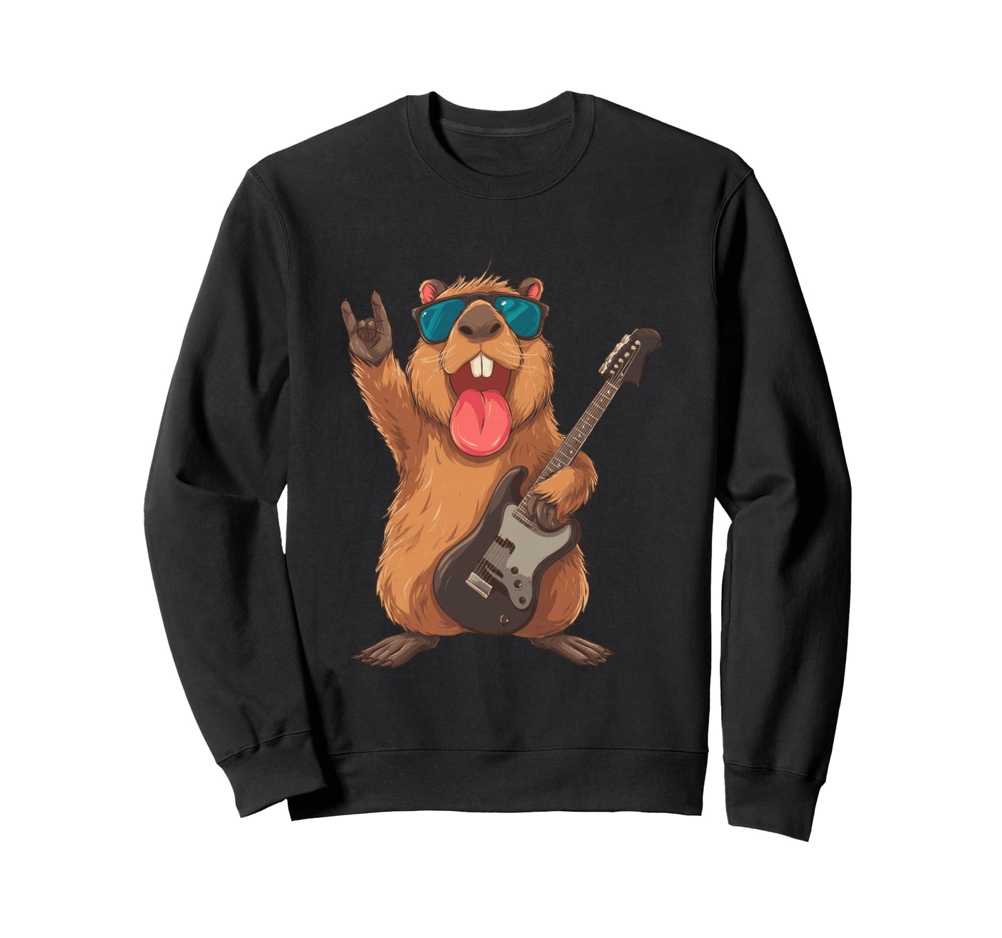Rock Beaver Guitar Player Funny Sweatshirt - Novelty Apparel Men Women - T-Shirt, Sweatshirt, Hoodie