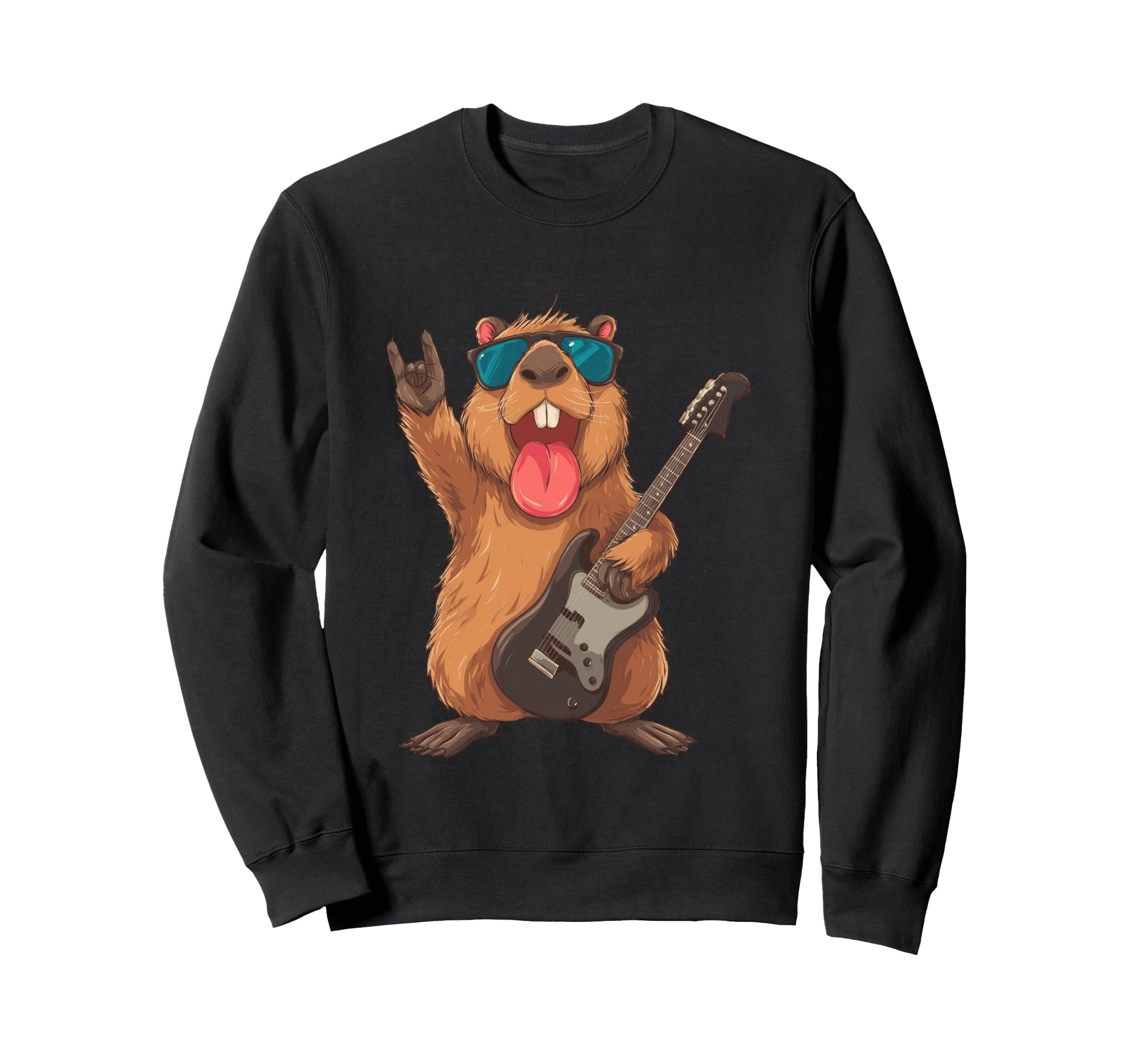 Rock Beaver Guitar Player Funny Sweatshirt - Novelty Apparel Men Women - T-Shirt, Sweatshirt, Hoodie
