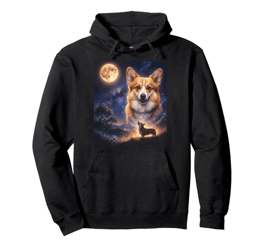 90S Corgi Howling Moon Y2K Aesthetic Hoodie - Novelty Apparel for Adults - T-Shirt, Sweatshirt, Hoodie