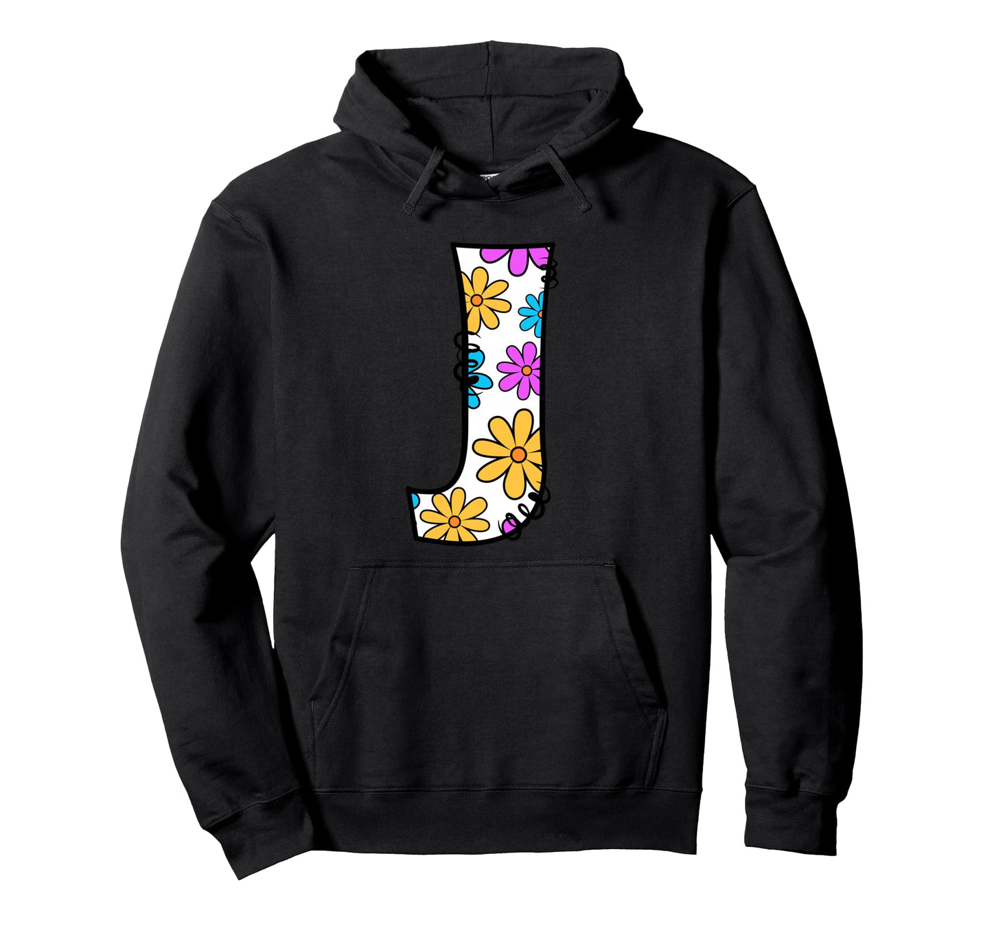 Letter J Daisy Floral Alphabet Hoodie - Streetwear Style for Adults - T-Shirt, Sweatshirt, Hoodie