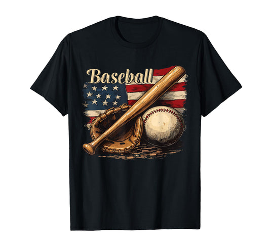 American Flag Baseball Player Bat Fan T-Shirt - Trendy Graphic Men Women - T-Shirt, Sweatshirt, Hoodie
