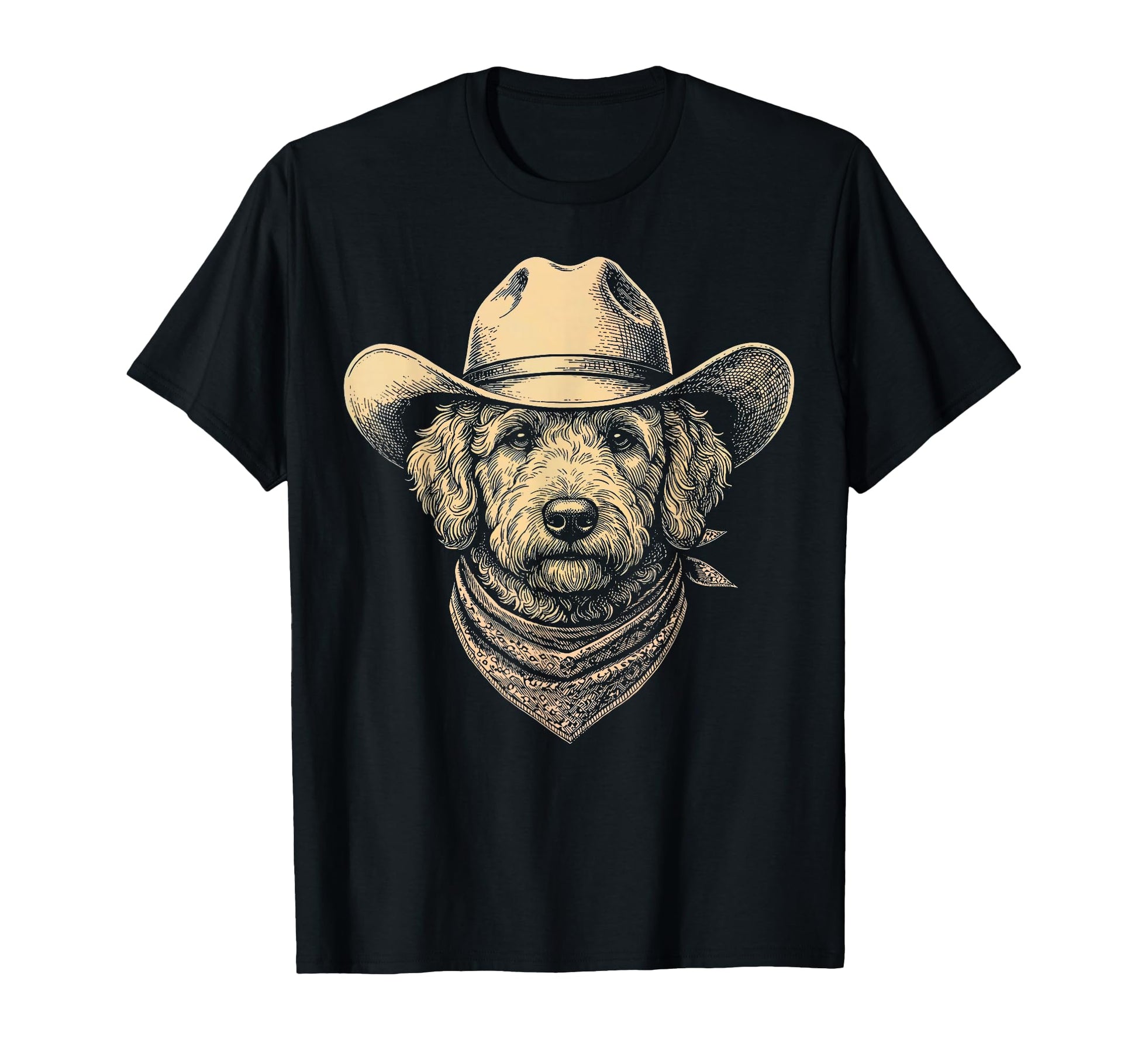 Goldendoodle Cowboy Hat Bandana T-Shirt - Custom Art Print Men Women - T-Shirt, Sweatshirt, Hoodie