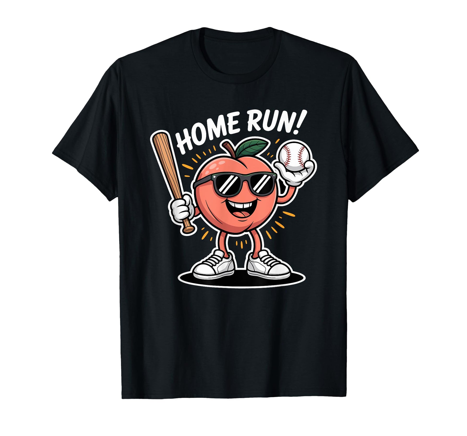 Home Run Cartoon Peach Baseball T-Shirt - Streetwear Style for Adults - T-Shirt, Sweatshirt, Hoodie