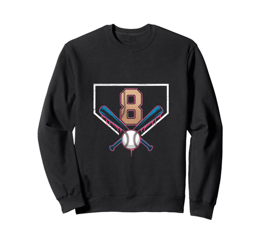 8Th Birthday Baseball Home Ice Cream Sweatshirt - Graphic Print for Adults - T-Shirt, Sweatshirt, Hoodie