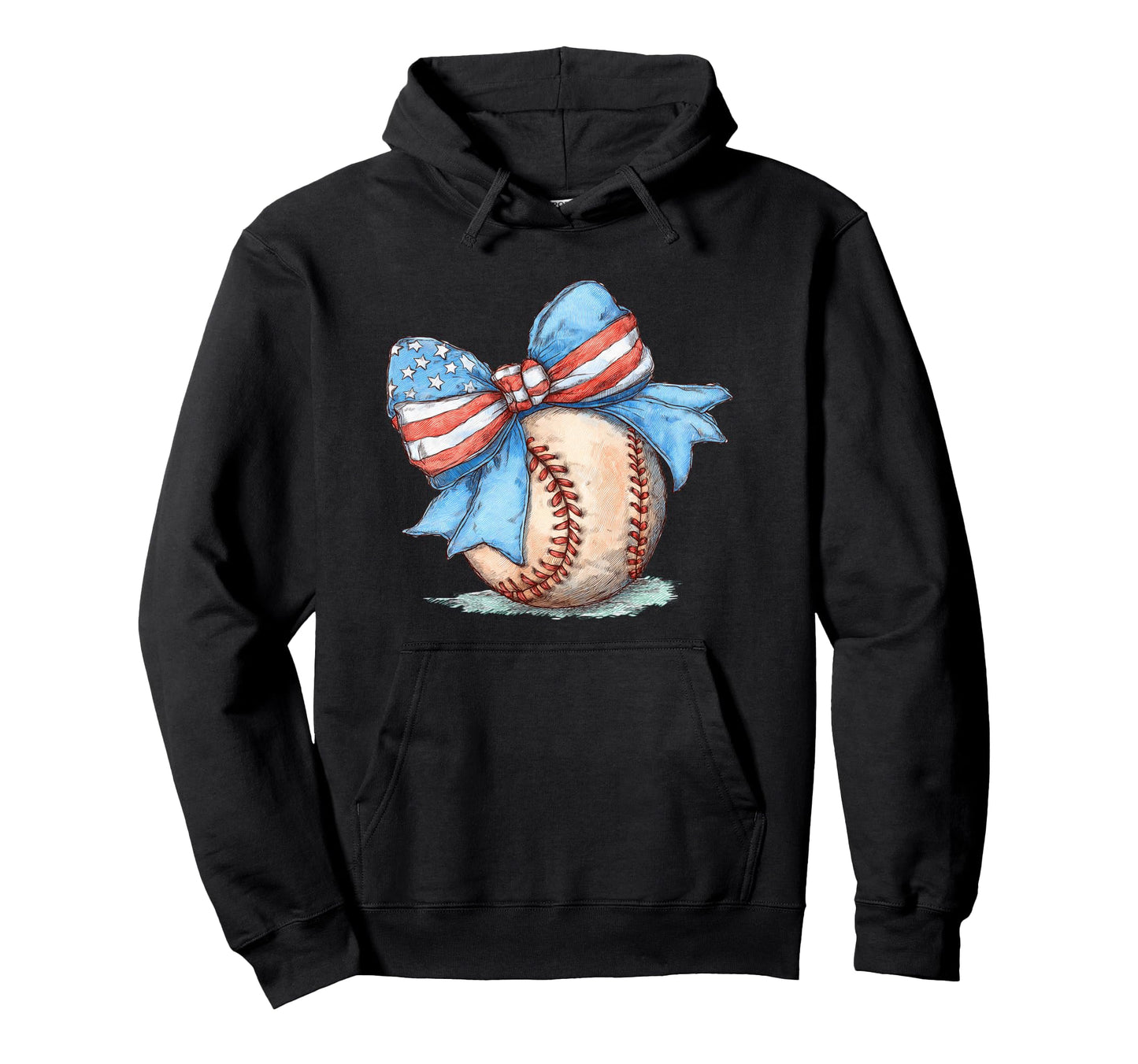 American Flag Baseball Player Bat Bow Hoodie - Unique Graphic Unisex - T-Shirt, Sweatshirt, Hoodie