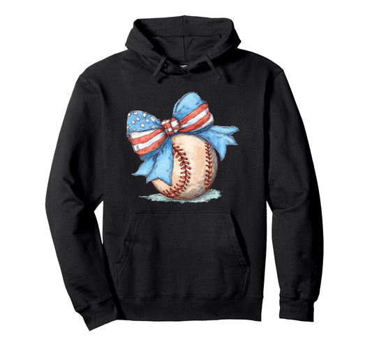 American Flag Baseball Player Bat Bow Hoodie - Unique Graphic Unisex - T-Shirt, Sweatshirt, Hoodie
