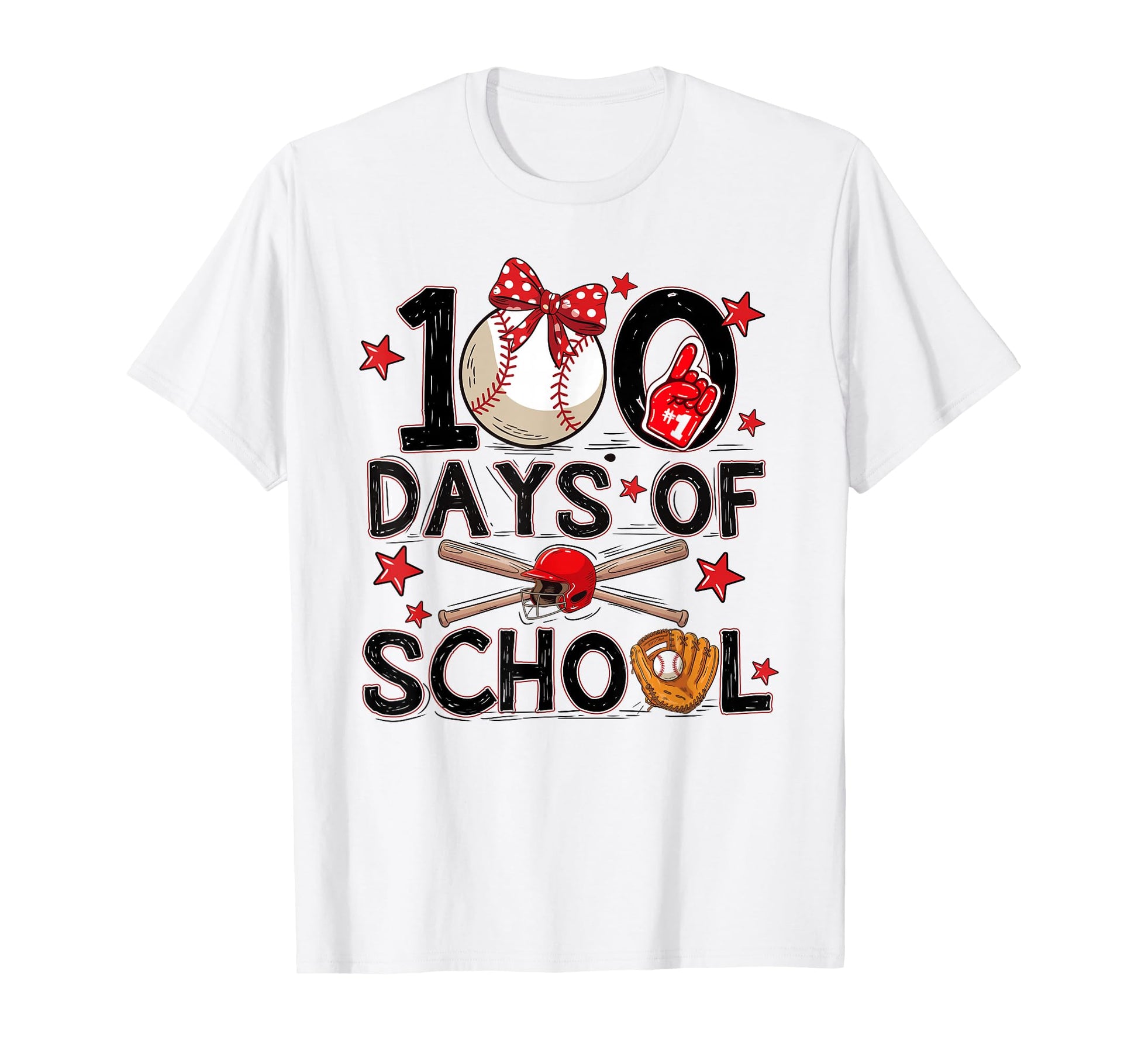 100 Days School Baseball Bow 100Th Day T-Shirt - Unique Graphic Unisex - T-Shirt, Sweatshirt, Hoodie