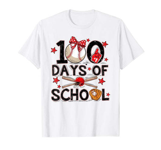 100 Days School Baseball Bow 100Th Day T-Shirt - Unique Graphic Unisex - T-Shirt, Sweatshirt, Hoodie