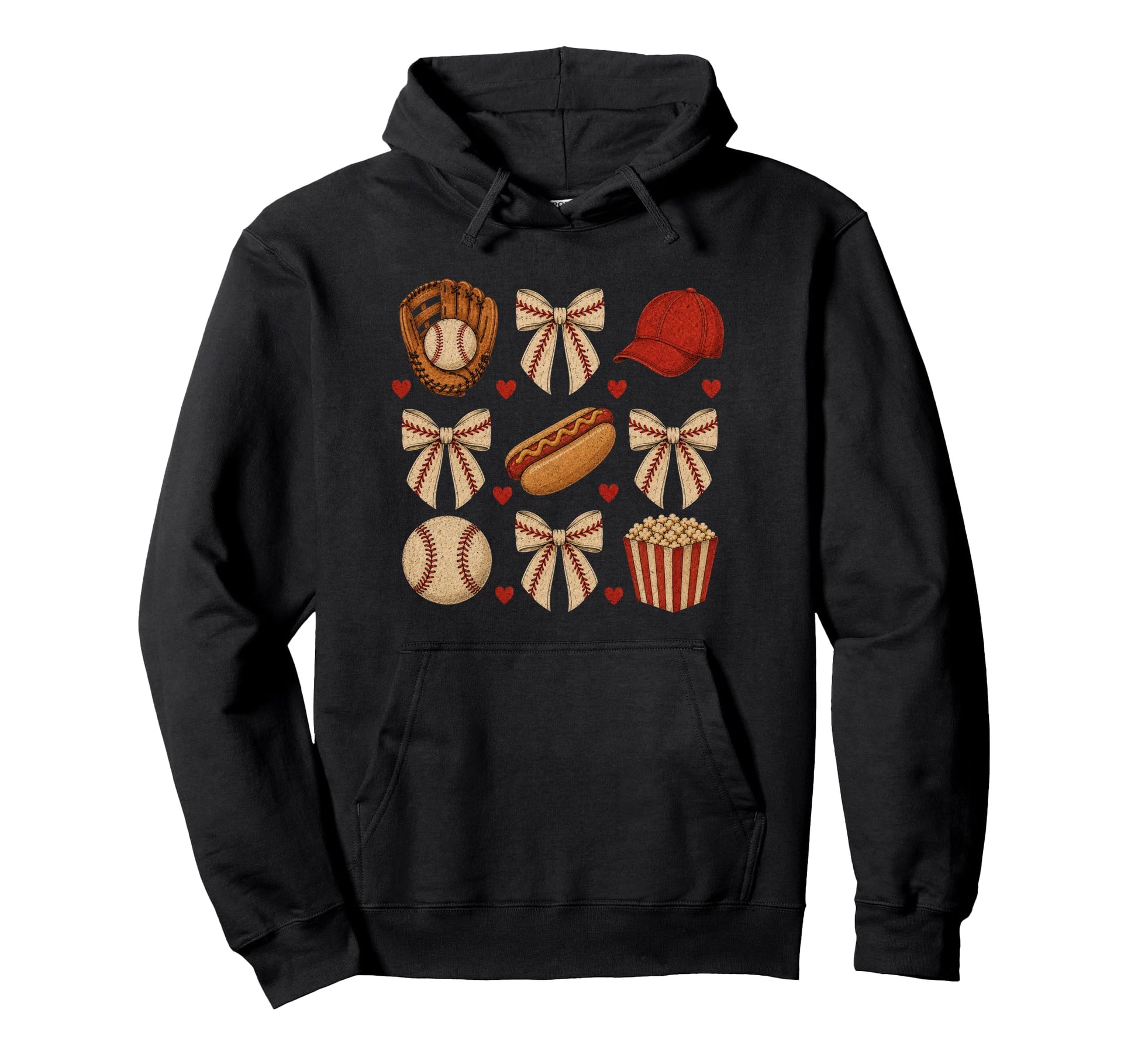 Baseball Coquette Ribbon Bows Snacks Hearts Hoodie - Novelty Apparel Unisex - T-Shirt, Sweatshirt, Hoodie