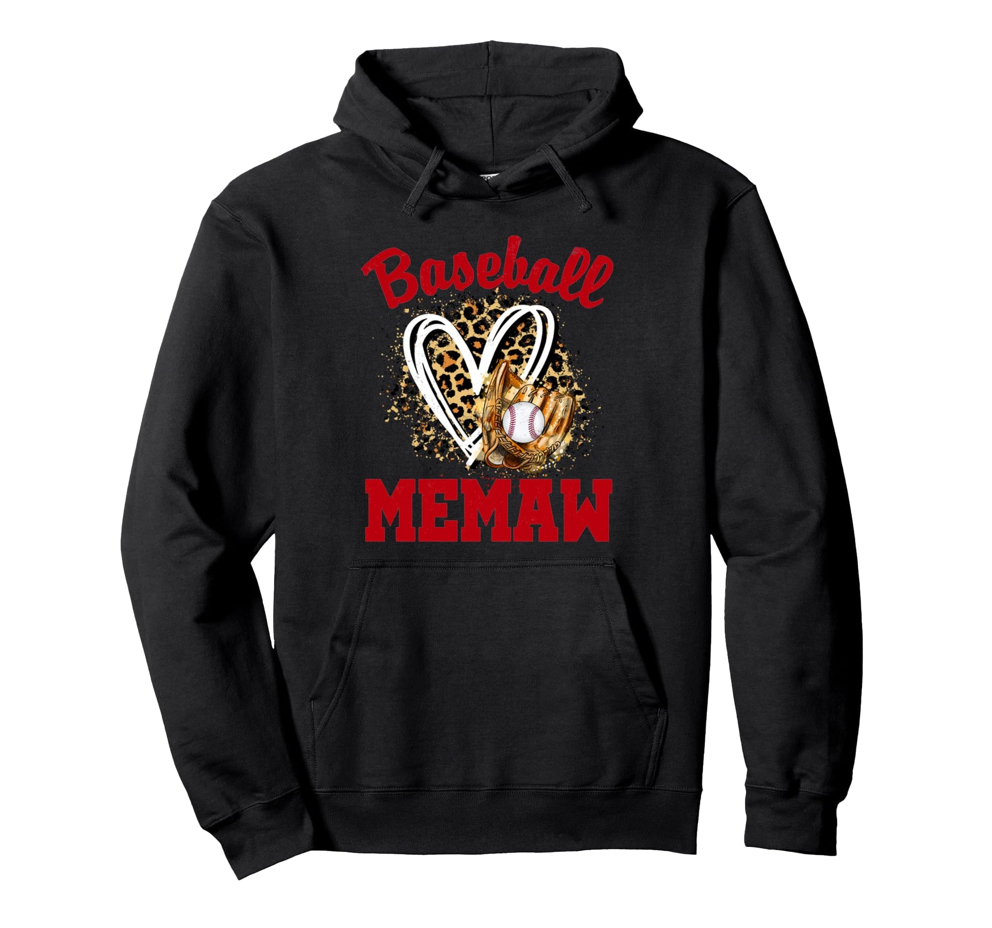 Unique Baseball Memaw Leopard Heart Hoodie - Trendy Graphic Unisex - T-Shirt, Sweatshirt, Hoodie