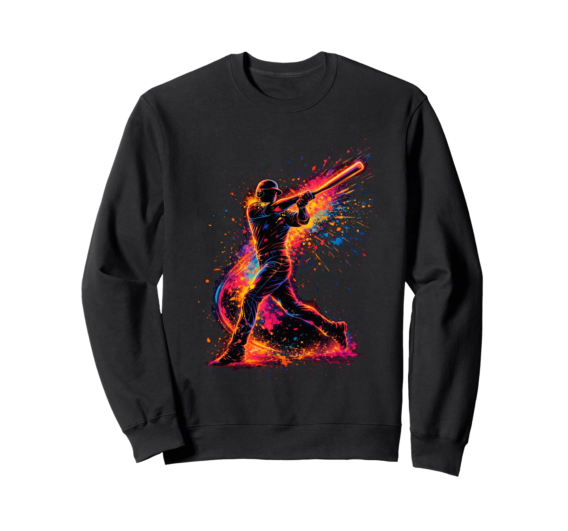 Neon Baseball Player Splatter Art Sweatshirt - Unique Graphic for Adults - T-Shirt, Sweatshirt, Hoodie