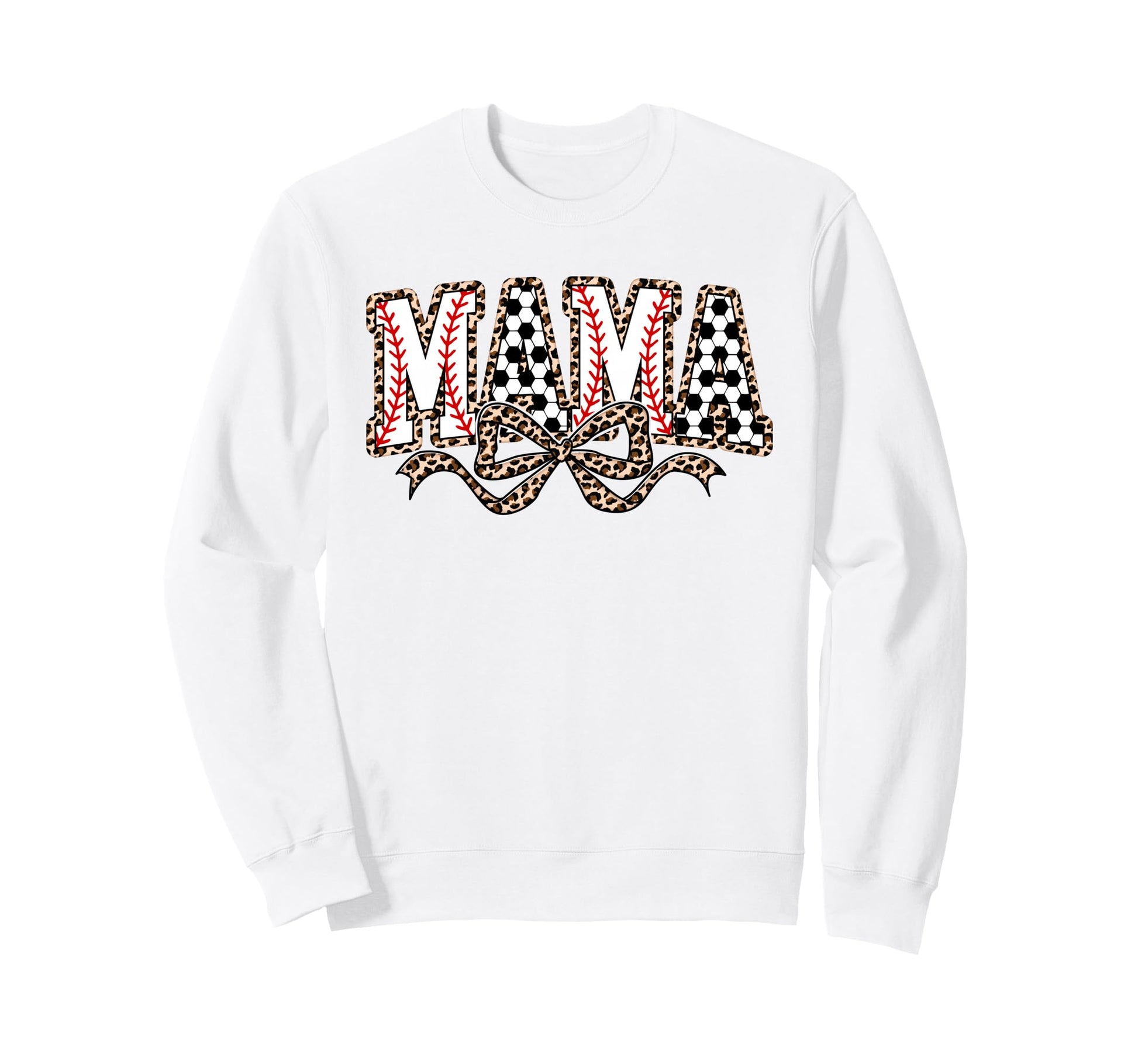 Leopard Baseball Soccer Mama Bow Sweatshirt - Trendy Graphic Men Women - T-Shirt, Sweatshirt, Hoodie