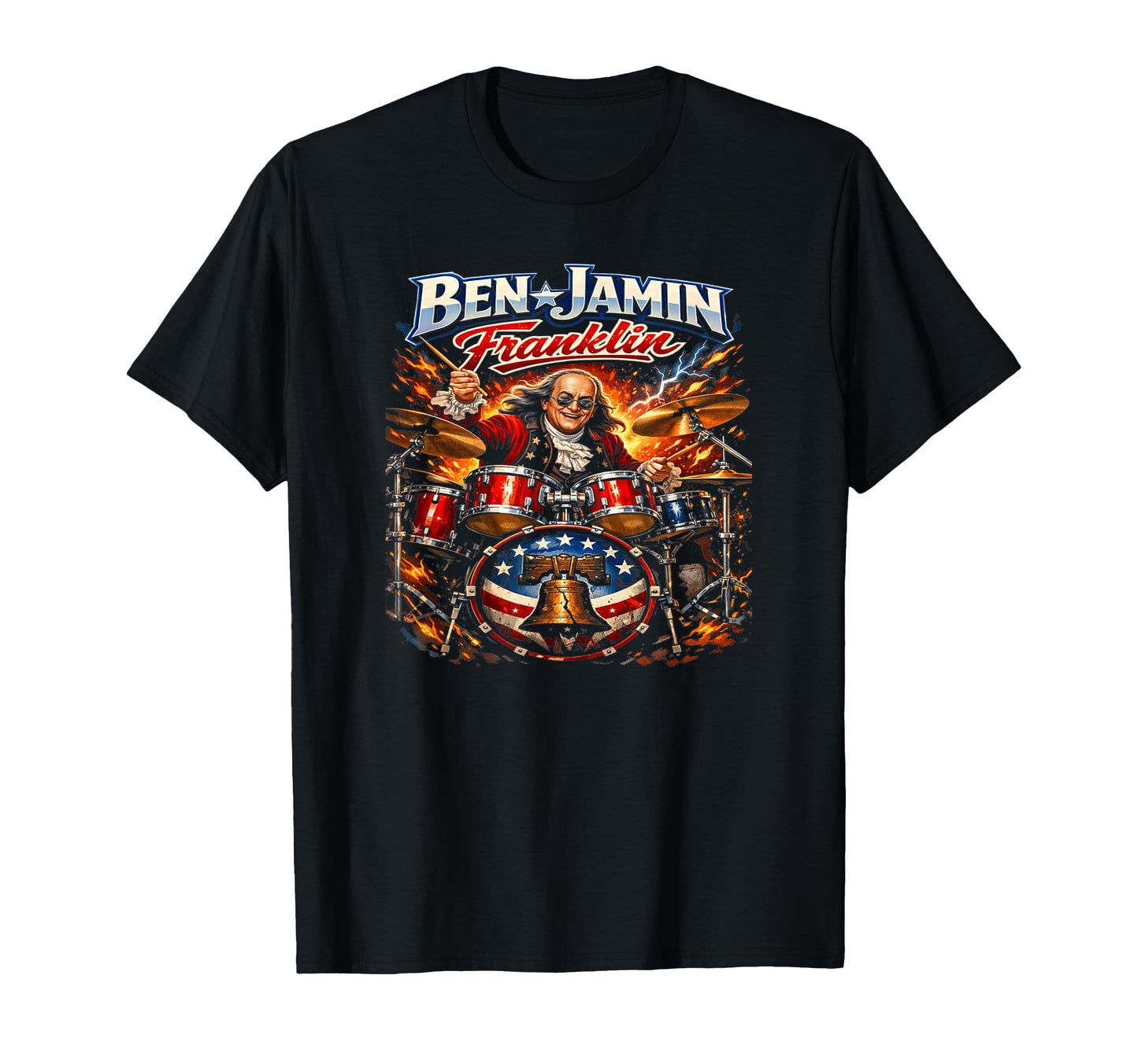 Benjamin Franklin Drummer Patriotic Rock T-Shirt - Graphic Print Men Women - T-Shirt, Sweatshirt, Hoodie