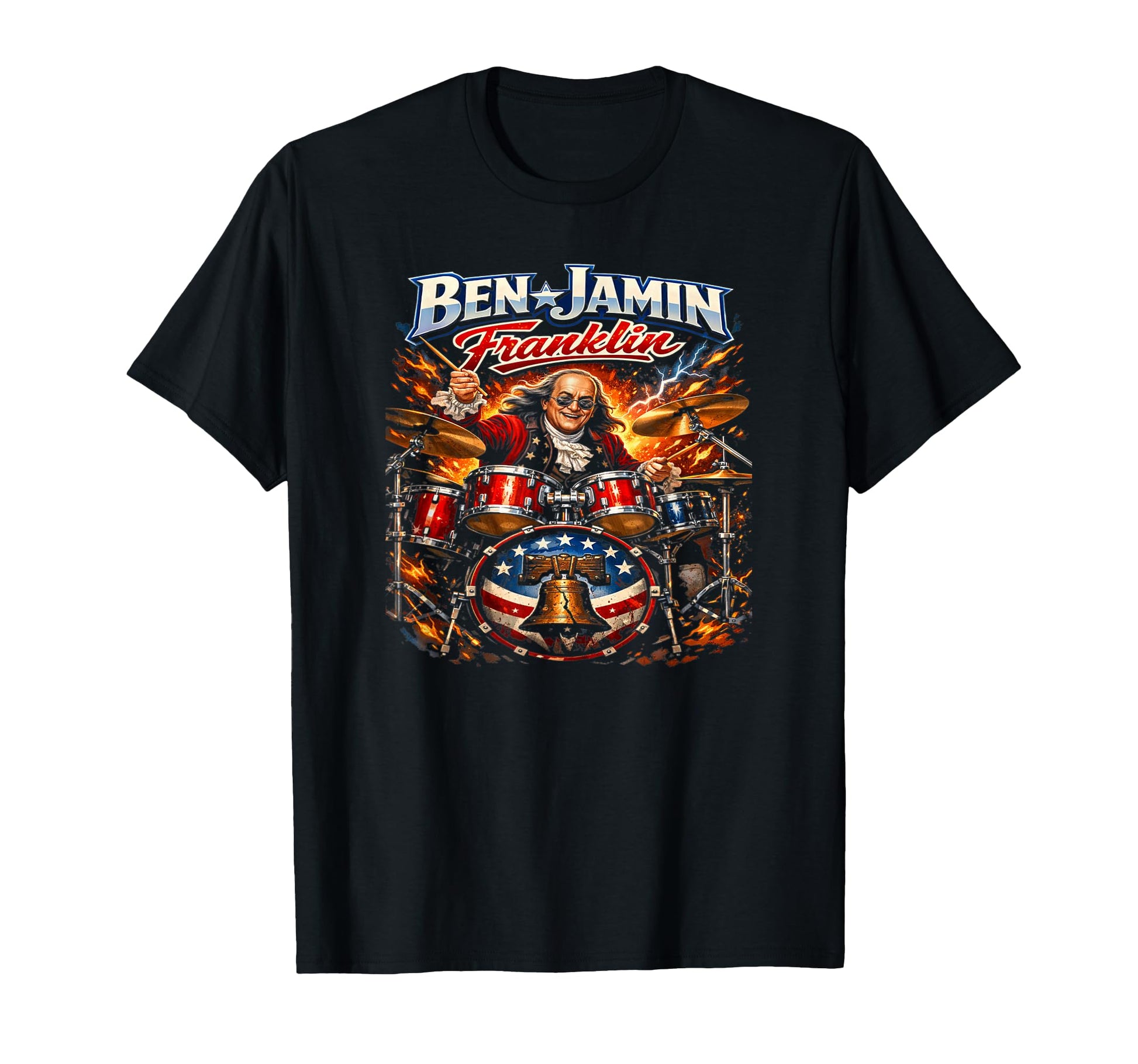Benjamin Franklin Drummer Patriotic Rock T-Shirt - Graphic Print Men Women - T-Shirt, Sweatshirt, Hoodie