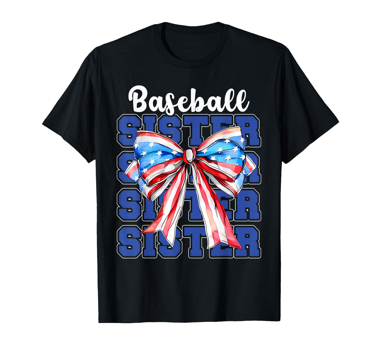Baseball Sister Usa Flag Bow Patriotic T-Shirt - Graphic Print Men Women - T-Shirt, Sweatshirt, Hoodie
