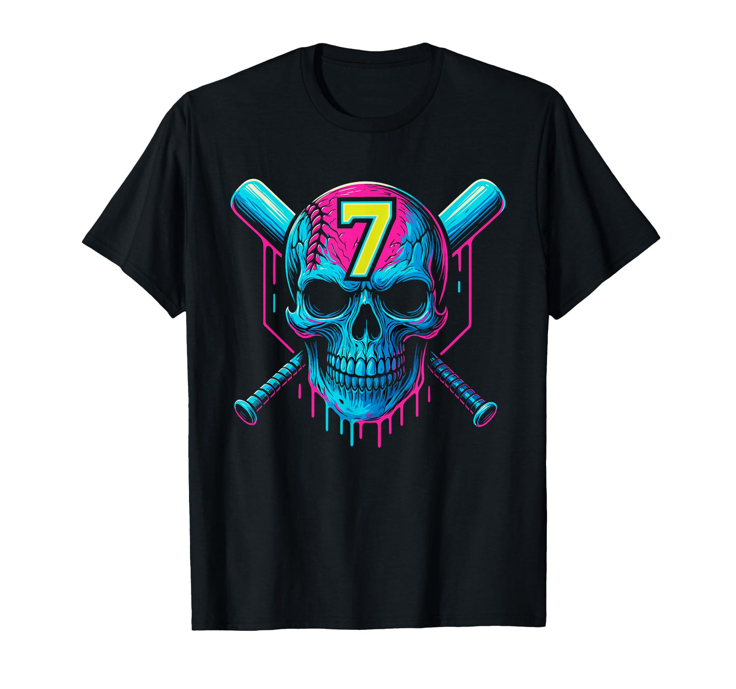 Baseball Skull Drip 7Th Birthday 7 T-Shirt - Streetwear Style Men Women - T-Shirt, Sweatshirt, Hoodie