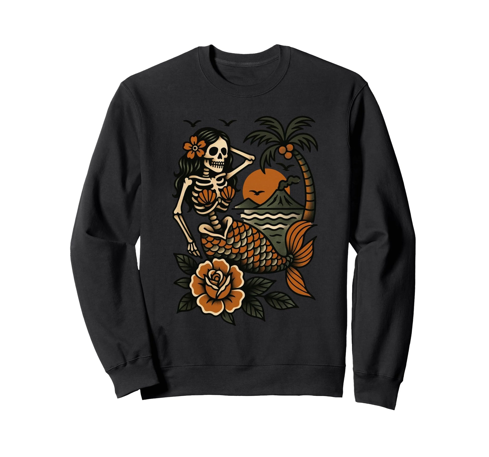 Skeleton Mermaid Tattoo Flash Sweatshirt - Graphic Print for Adults - T-Shirt, Sweatshirt, Hoodie