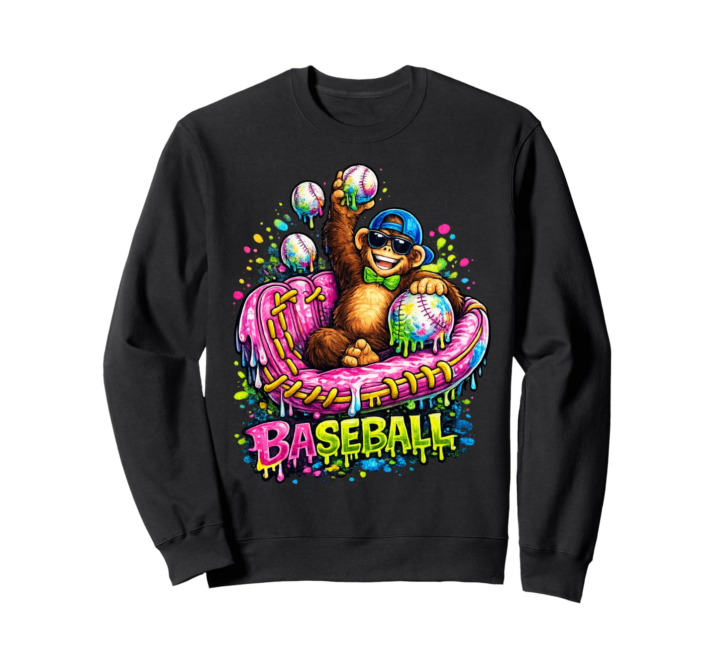 Monkey Funny Animals Baseball Ice Sweatshirt - Custom Art Print Men Women - T-Shirt, Sweatshirt, Hoodie